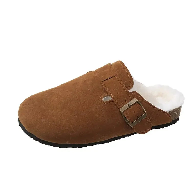 2025 Winter Fur Cotton Clogs Slippers Women Suede Short Plush Cork Nonslip Shoes Warm Soft Men Mules With Arch Support Shoes