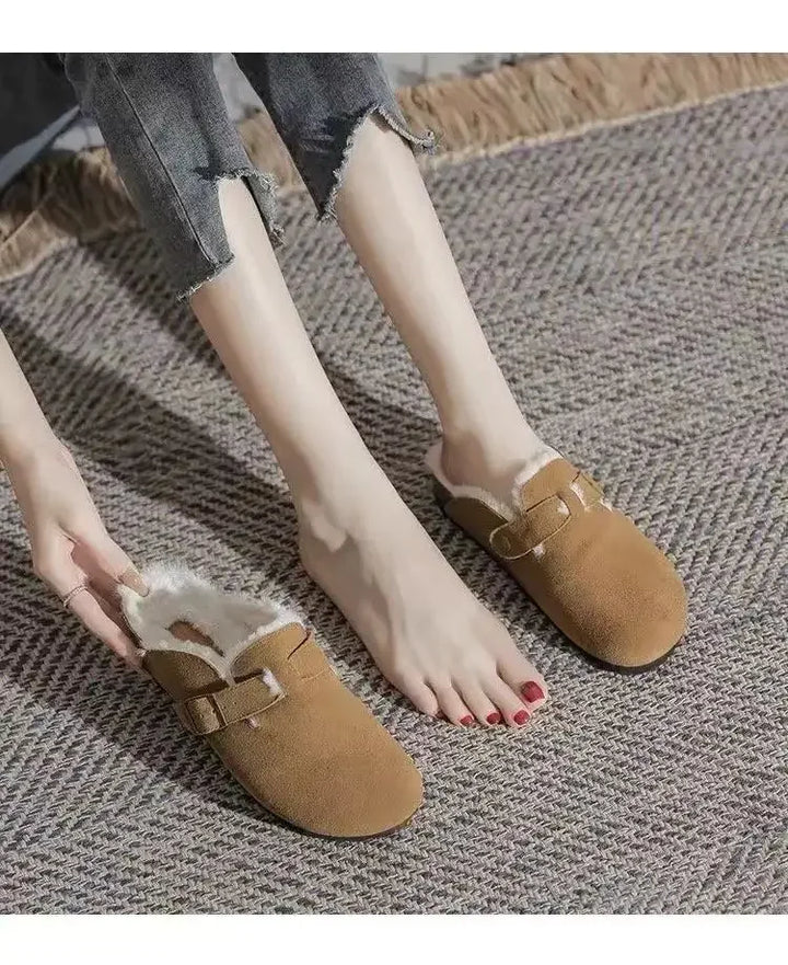 2025 Winter Fur Cotton Clogs Slippers Women Suede Short Plush Cork Nonslip Shoes Warm Soft Men Mules With Arch Support Shoes